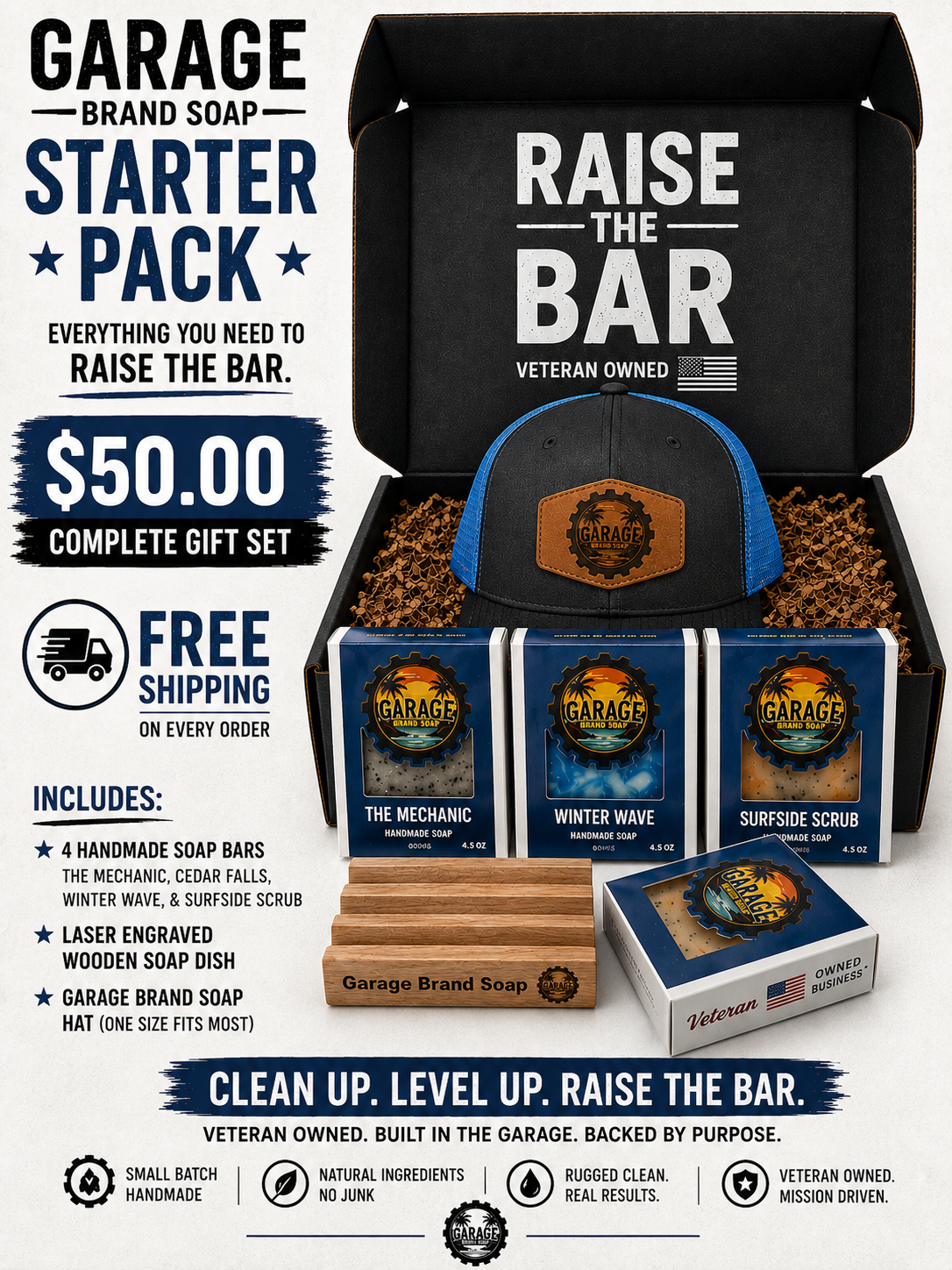 Garage Brand Soap Starter Pack Gift Set | Handmade Soap, Hat & Soap Dish